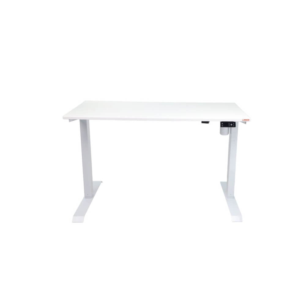 โต๊ะปรับระดับไฟฟ้า หน้าไม้ MDF เคลือบไฮกลอส มอเตอร์ 2 ระดับ LEECO GT-612-SM-BLUE ขาว